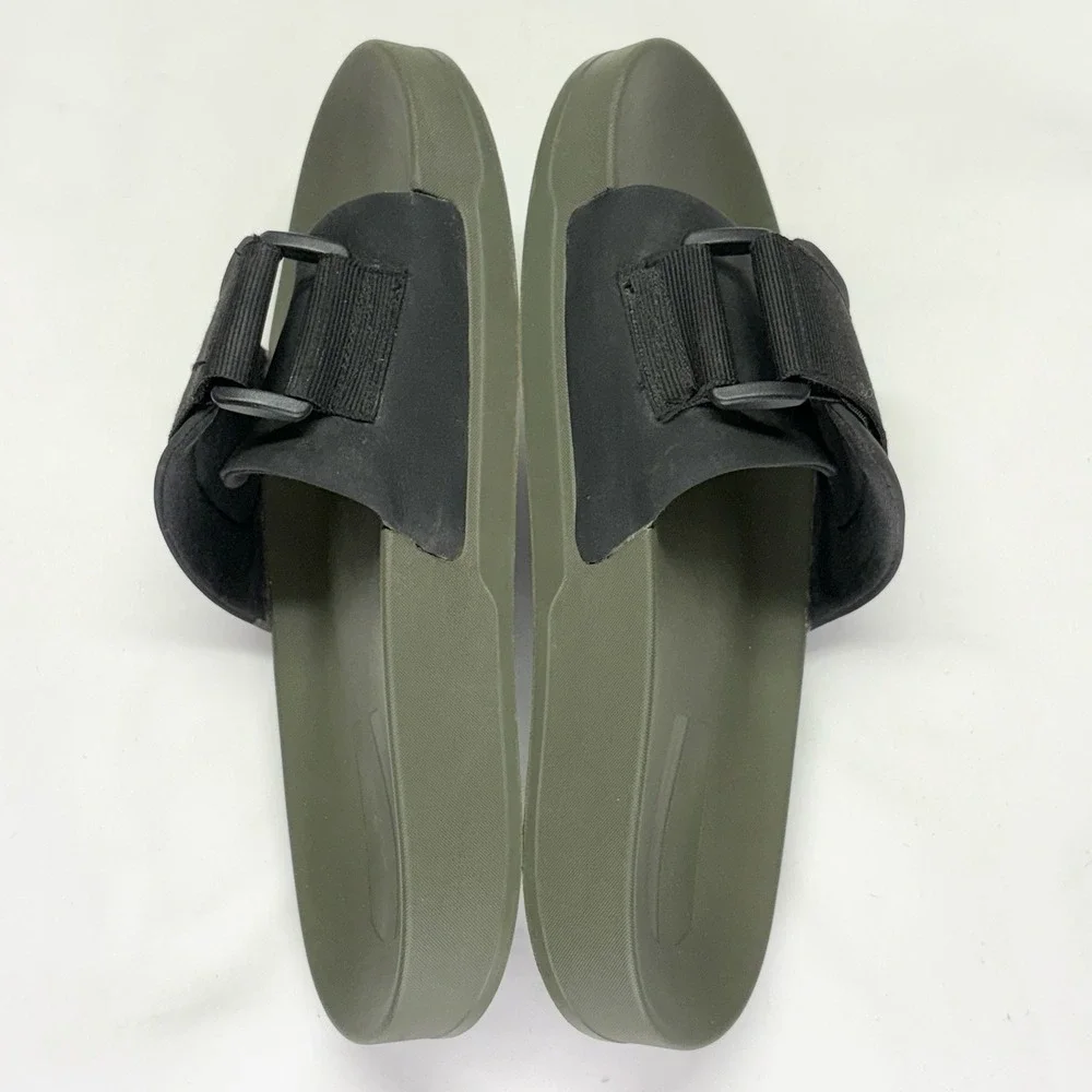 NOBULL Adjustable Strap Cushioned Slide Sandals Olive Green Black